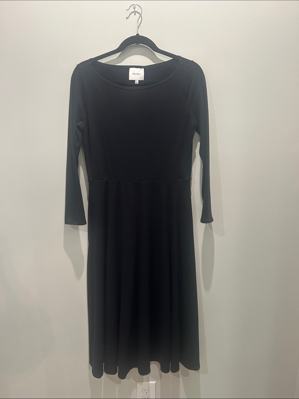 Reformation Black Long Sleeve A-Line Midi Dress